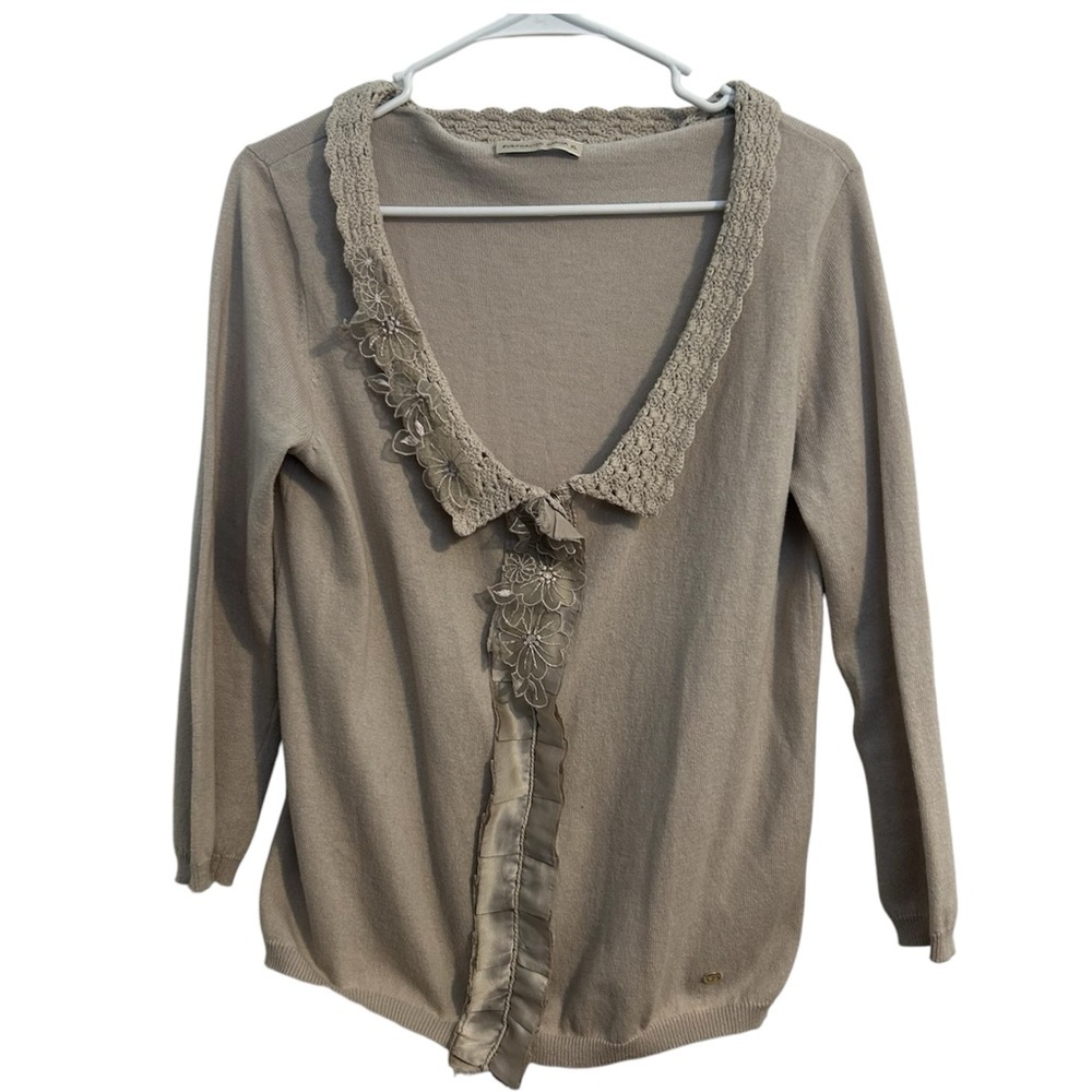 Purification Garcia Snap Buttons Collared Floral Ivory Cream Cardigan